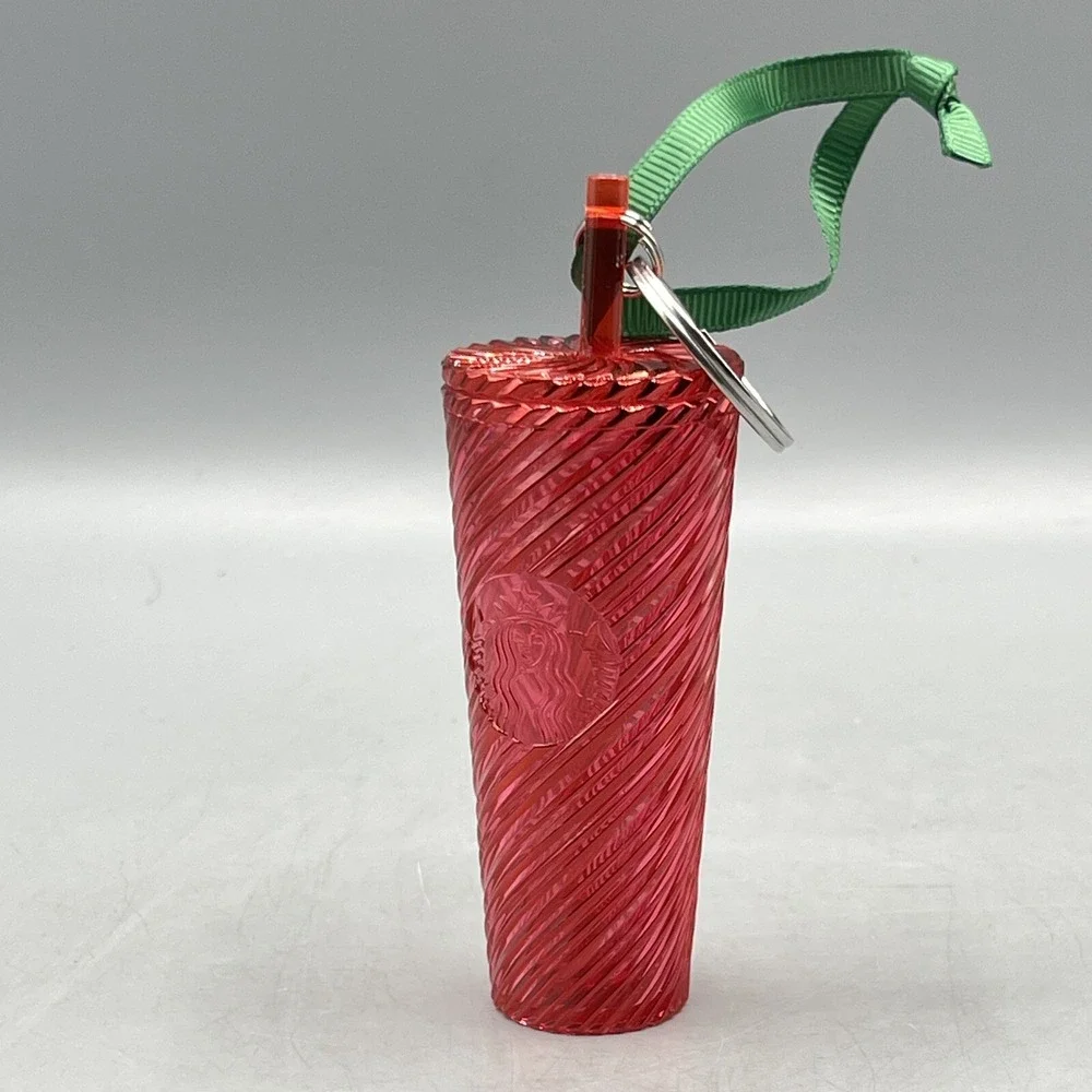 Starbucks Keychain Ornament Cold Cup Charm Christmas‎ 2024 Red Swirl